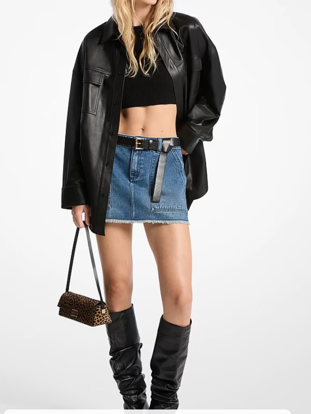 Michael Kors Frayed Denim Mini Skirt in Blue